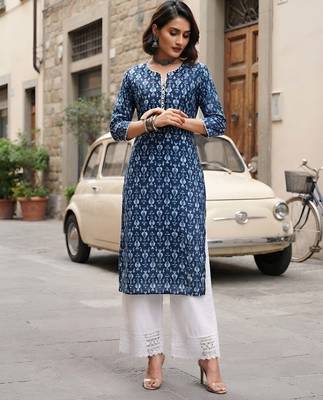 Blue  pure cotton printed kurti for women 3