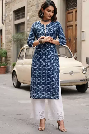 Blue  pure cotton printed kurti for women