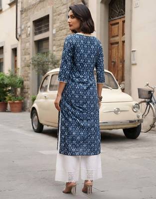 Blue  pure cotton printed kurti for women 4