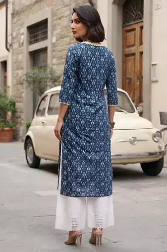 Blue  pure cotton printed kurti for women