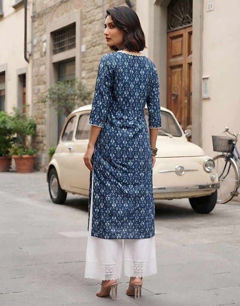 Blue  pure cotton printed kurti for women