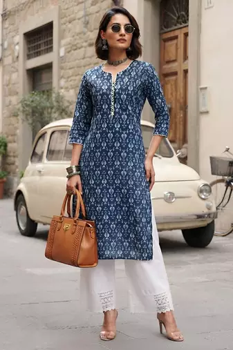 Blue  pure cotton printed kurti for women