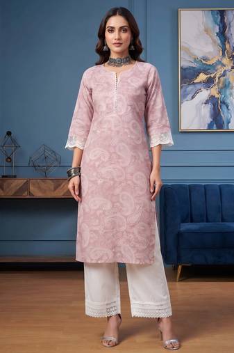 Mauve  pure cotton printed kurti for women