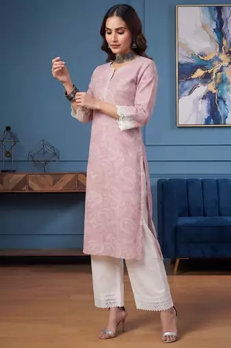 Mauve  pure cotton printed kurti for women
