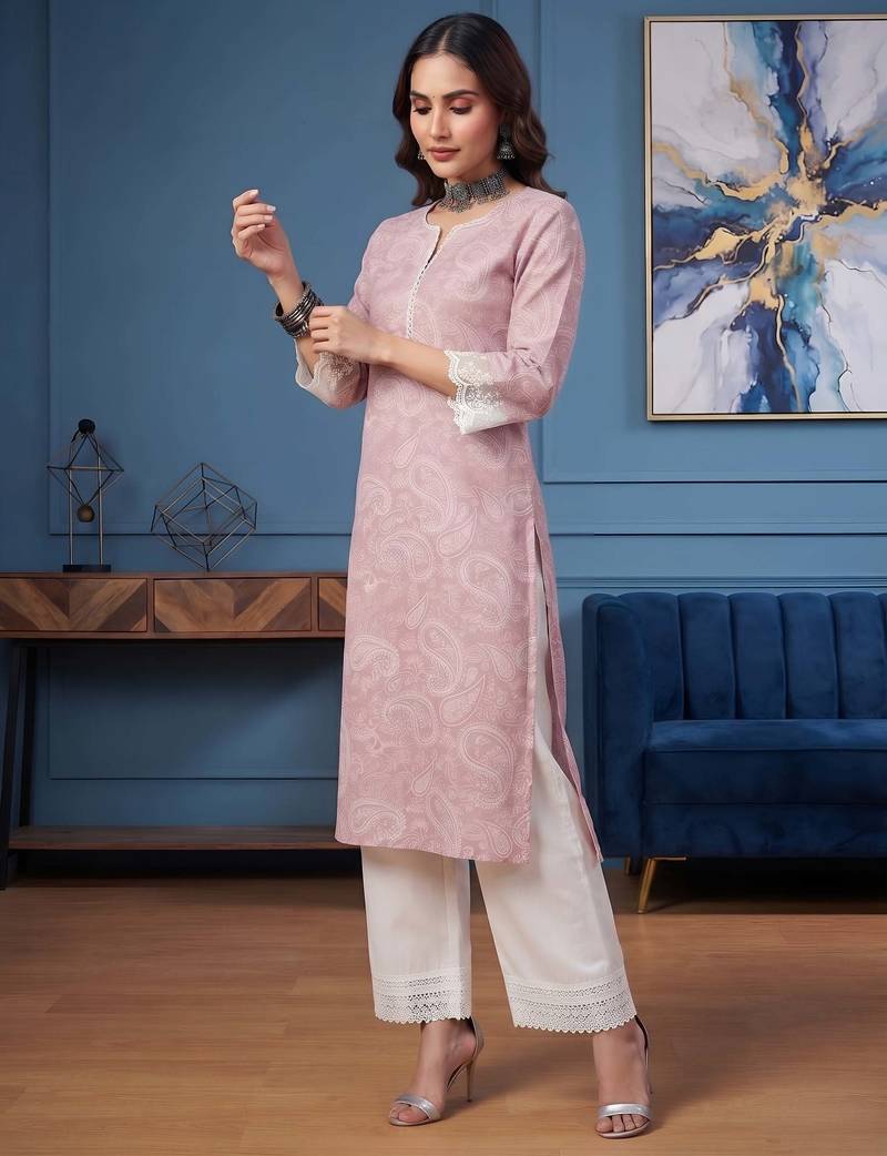 Mauve  pure cotton printed kurti for women