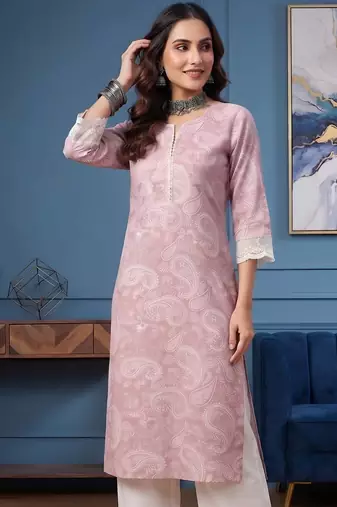 Mauve  pure cotton printed kurti for women