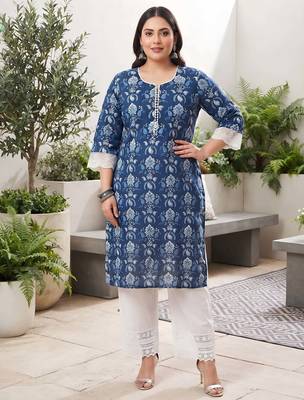 Blue  pure cotton printed kurti for women 1