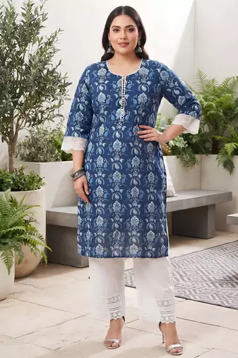 Blue  pure cotton printed kurti for women