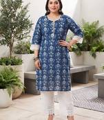 Blue  pure cotton printed kurti for women