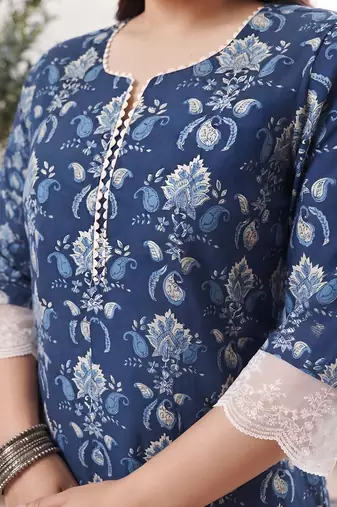 Blue  pure cotton printed kurti for women