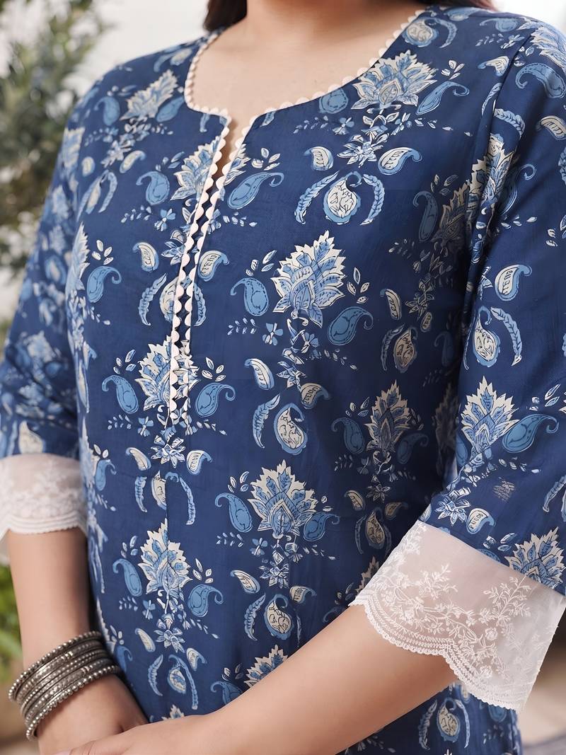 Blue  pure cotton printed kurti for women