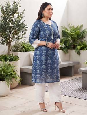 Blue  pure cotton printed kurti for women 3
