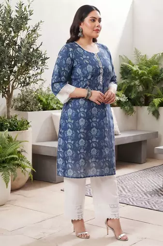 Blue  pure cotton printed kurti for women