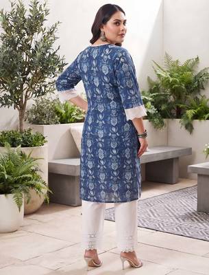 Blue  pure cotton printed kurti for women 4
