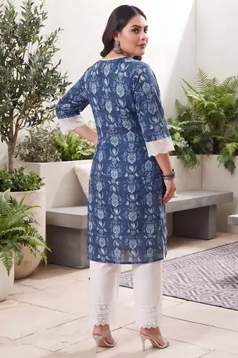 Blue  pure cotton printed kurti for women