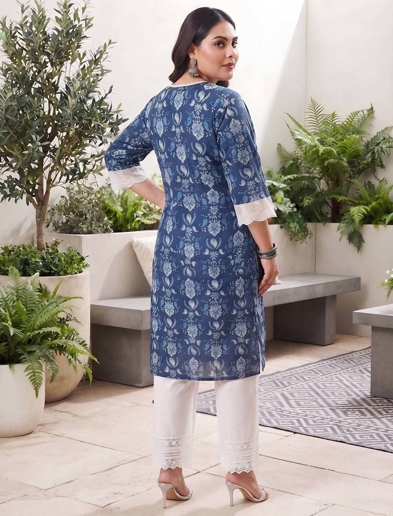 Blue  pure cotton printed kurti for women
