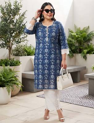 Blue  pure cotton printed kurti for women 5