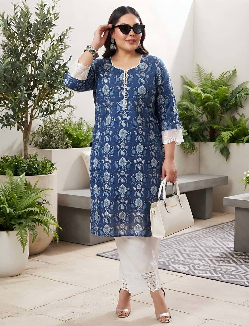 Blue  pure cotton printed kurti for women