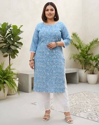 Blue  pure cotton printed kurti for women 1