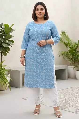 Blue  pure cotton printed kurti for women