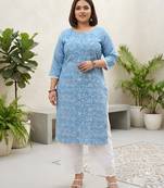 Blue  pure cotton printed kurti for women