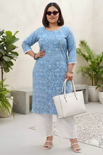 Blue  pure cotton printed kurti for women