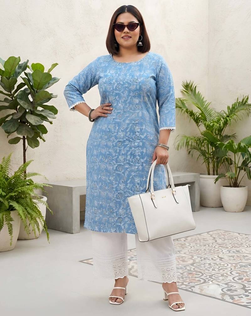 Blue  pure cotton printed kurti for women
