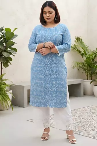 Blue  pure cotton printed kurti for women