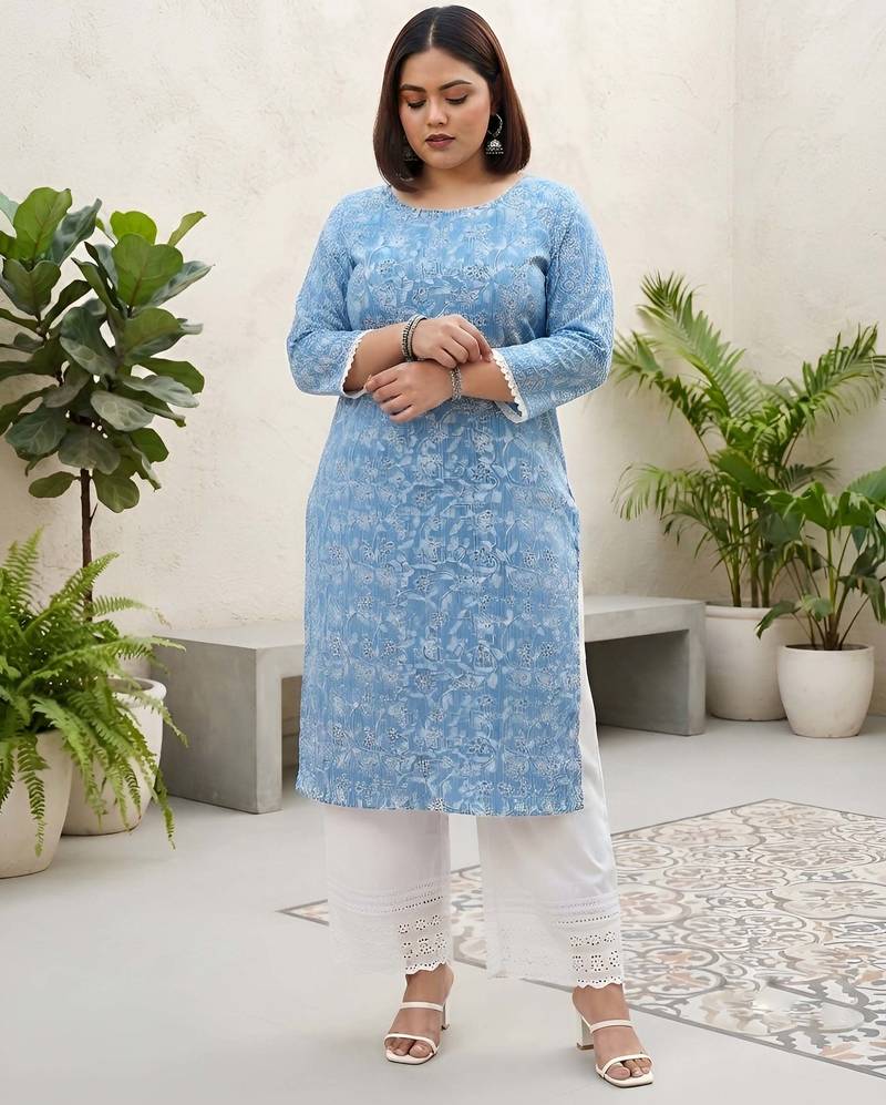 Blue  pure cotton printed kurti for women