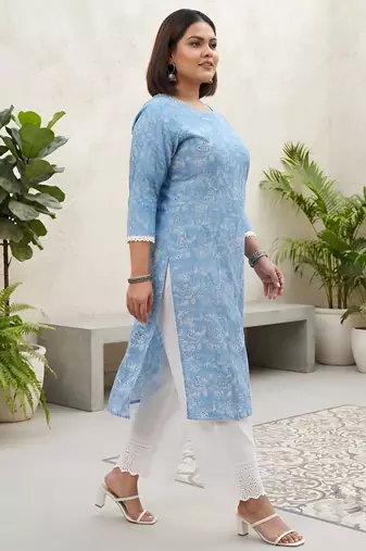Blue  pure cotton printed kurti for women