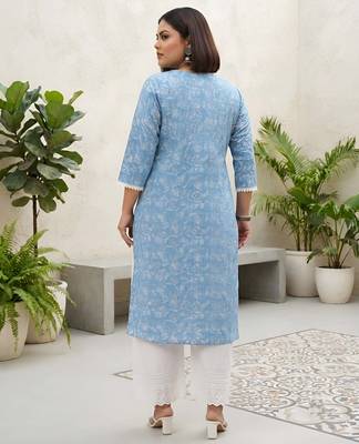 Blue  pure cotton printed kurti for women 5