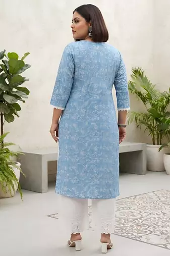 Blue  pure cotton printed kurti for women
