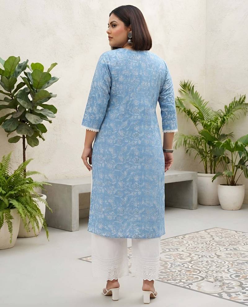 Blue  pure cotton printed kurti for women