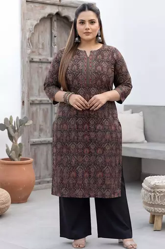 Black  pure cotton printed kurti for women