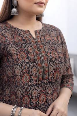 Black  pure cotton printed kurti for women 2