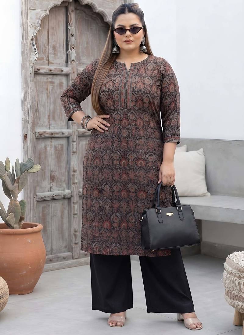 Black  pure cotton printed kurti for women