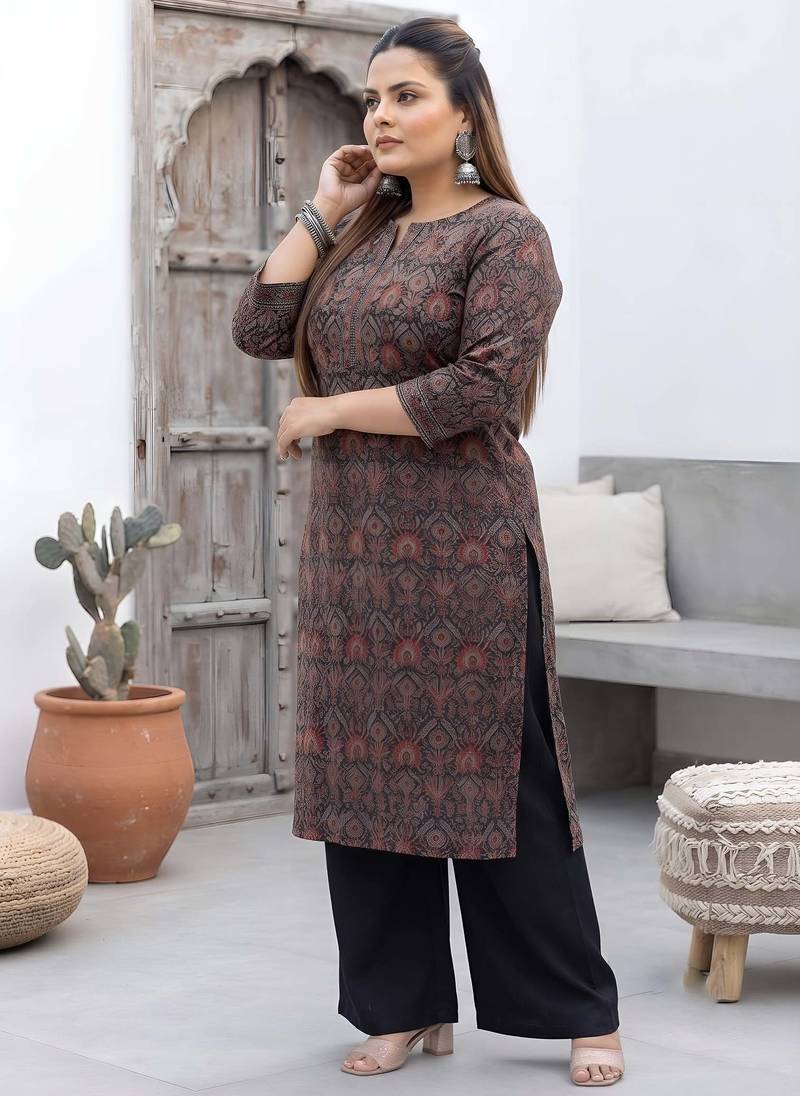 Black  pure cotton printed kurti for women