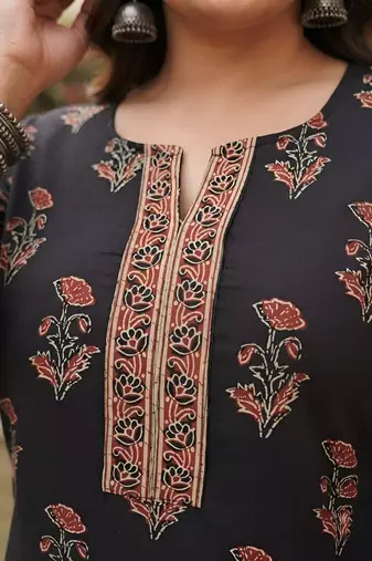 Black  pure cotton printed kurti for women