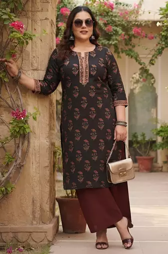 Black  pure cotton printed kurti for women