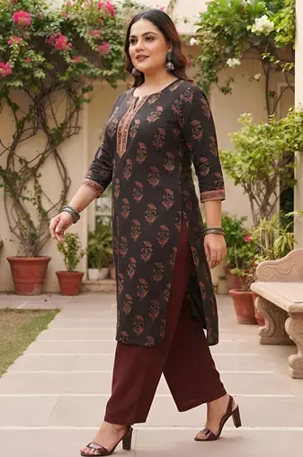 Black  pure cotton printed kurti for women