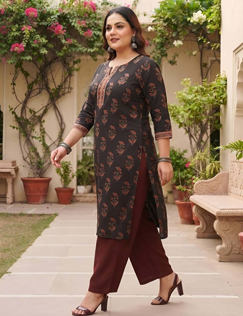Black  pure cotton printed kurti for women