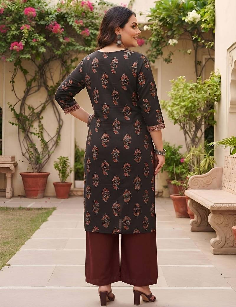 Black  pure cotton printed kurti for women