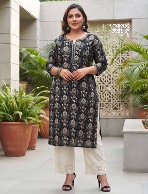 Black  pure cotton printed kurti for women 1
