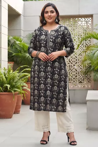 Black  pure cotton printed kurti for women