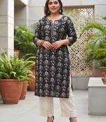Black  pure cotton printed kurti for women