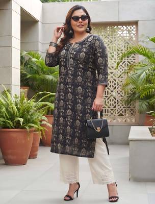 Black  pure cotton printed kurti for women 3