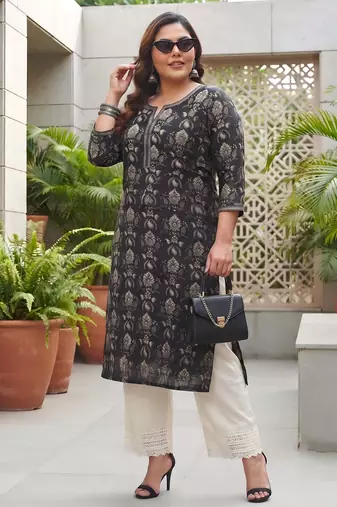 Black  pure cotton printed kurti for women