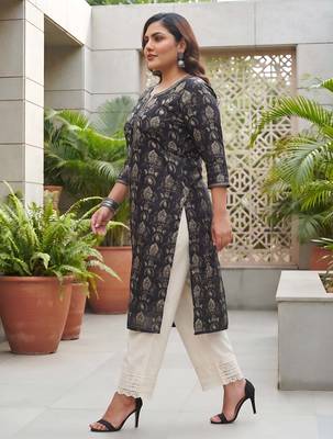 Black  pure cotton printed kurti for women 4