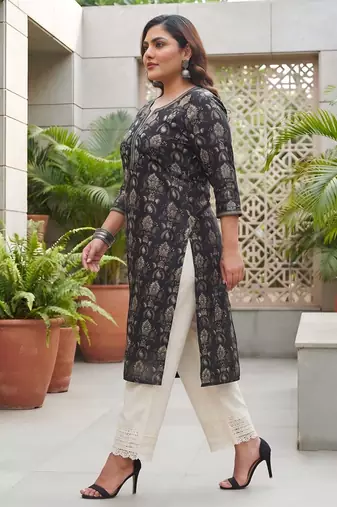 Black  pure cotton printed kurti for women