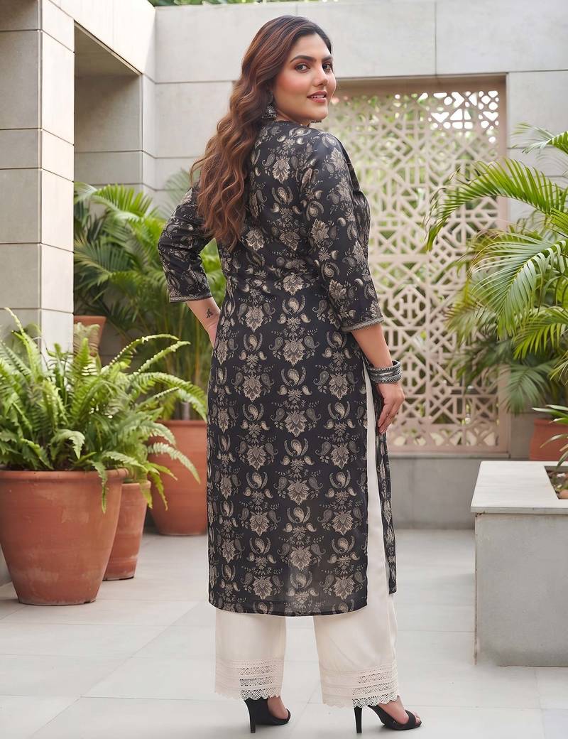 Black  pure cotton printed kurti for women